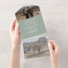 Minimalistisch Sage Green QR Code UAWG Wedding All In One Einladung