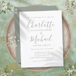 Minimalistisch Sage Green Script Einladung<br><div class="desc">Diese elegante,  grüne Hochzeitseinladung,  die Sie mit Ihren Stilbezeichnungen versehen,  kann mit Ihren Informationen in schicken Schriften personalisiert werden. Entwickelt von Thisisnotme©</div>