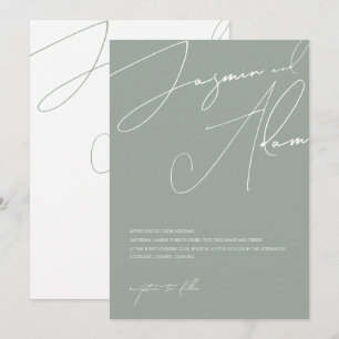 Minimalistisch Sage Green Script Typografy Wedding Einladung