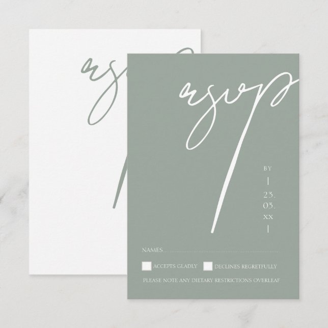 Minimalistisch Sage Green Script Typografy Wedding RSVP Karte (Vorne/Hinten)