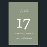 Minimalistisch Sage Green Script Wedding Custom Tischnummer<br><div class="desc">Elegante Sage Green Script Personalisiert Tischnummer Card</div>