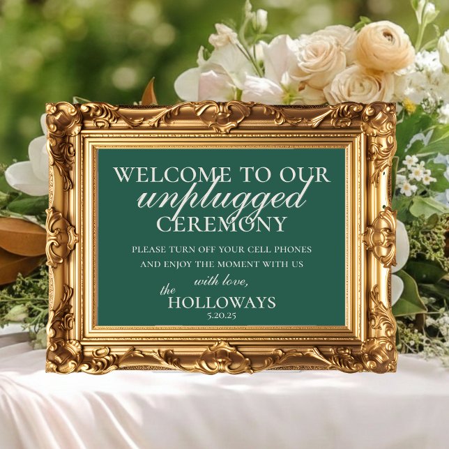 Minimalistisch Sage Green Unplugged Hochzeitsfeier Poster (Minimalist Sage Green Unplugged Wedding Ceremony Poster)