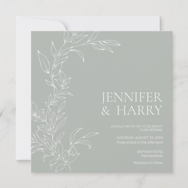 Minimalistisch Sage Green Wedding Einladung (Vorderseite)