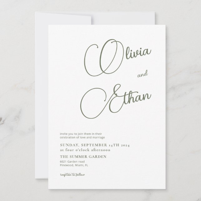 Minimalistisch Sage Green Wedding Einladung (Vorderseite)