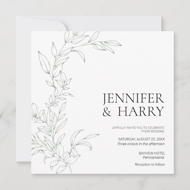 Minimalistisch Sage Green Wedding Einladung (Vorderseite)