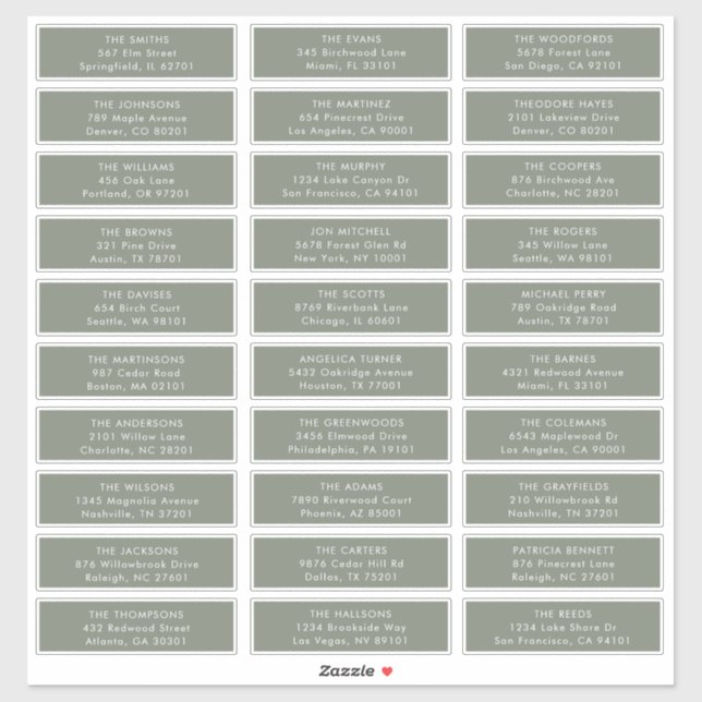 Minimalistisch Sage Green Wedding Guest Address La Aufkleber (Blatt)