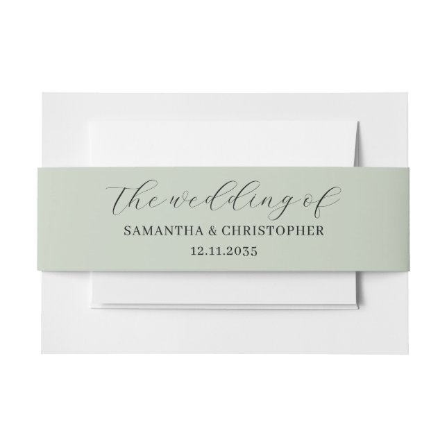 Minimalistisch Sage Green Wedding of Einladungsbanderole (Vorderseite Beispiel)