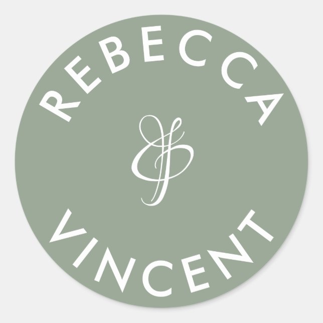 Minimalistisch Sage Green Wedding Personalisierte  Runder Aufkleber (Vorderseite)