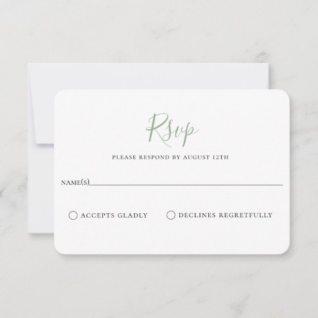 Minimalistisch Sage Green Wedding RSVP Card Karte (Vorderseite)