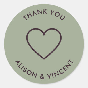 Minimalistisch Sage Green Wedding Vielen Dank Runder Aufkleber