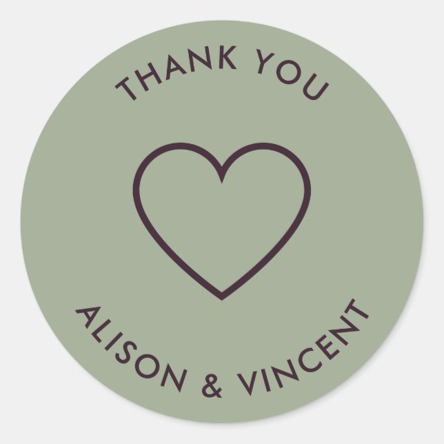 Minimalistisch Sage Green Wedding Vielen Dank Runder Aufkleber (Vorderseite)