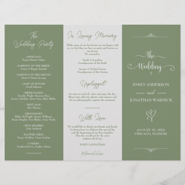 Minimalistisch Sage Green White Luxury Wedding Pro (Vorderseite)