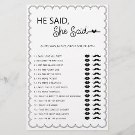 Minimalistisch sagte er, sie habe Brautparty-Game- Flyer