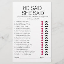 Minimalistisch sagte er, sie sagte Brautparty Game