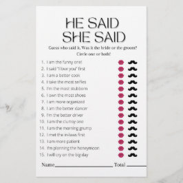 Minimalistisch sagte er, sie sagte Brautparty Game Flyer