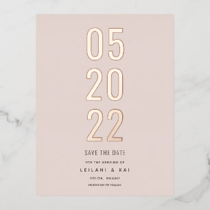 Minimalistisch Save the Date Dusty Pink Folie Einladungspostkarte