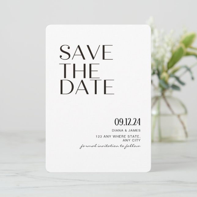 Minimalistisch Save the Date moderne Hochzeitseinl (Stehend Vorderseite)