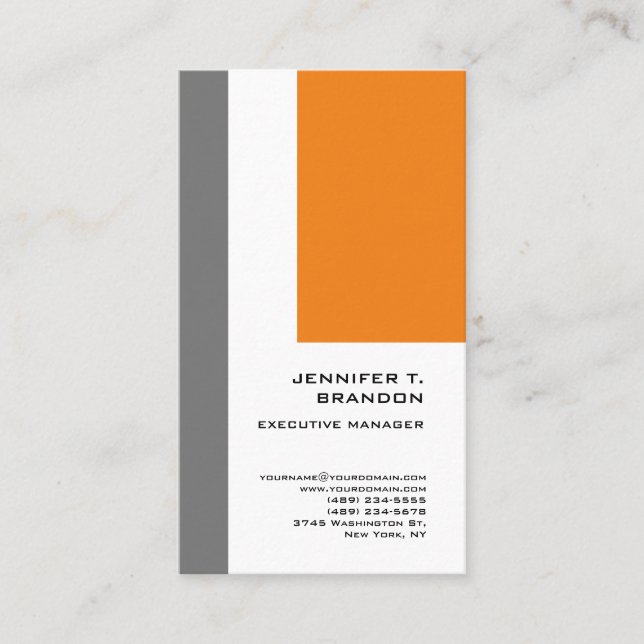 Minimalistisch Schlicht Grau Orange White Modern Visitenkarte (Vorderseite)