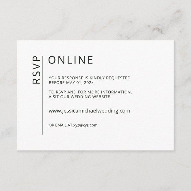 Minimalistisch Schwarz auf der weißen Online-RSVP- Begleitkarte (Vorderseite)