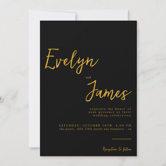 Minimalistisch Schwarz & Gold Moderne romantische  Einladung (Vorderseite)