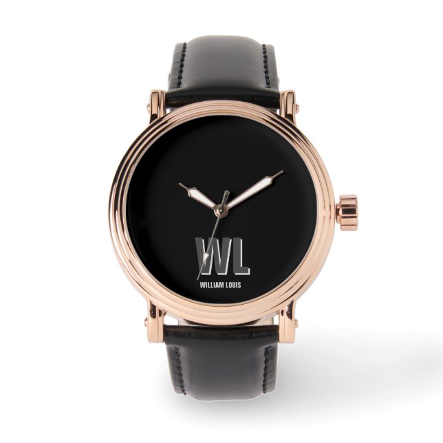 Minimalistisch Schwarz-Grau-Personalisiert-Monogra Armbanduhr (Vorderseite)