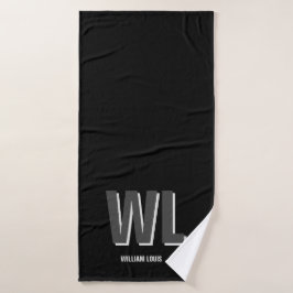 Minimalistisch Schwarz-Grau-Personalisiert-Monogra Badehandtuch