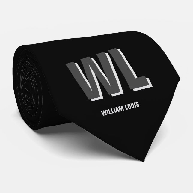 Minimalistisch Schwarz-Grau-Personalisiert-Monogra Krawatte (Gerollt)