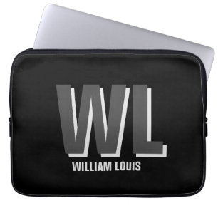 Minimalistisch Schwarz-Grau-Personalisiert-Monogra Laptopschutzhülle