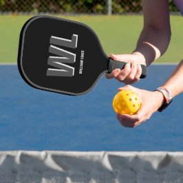 Minimalistisch Schwarz-Grau-Personalisiert-Monogra Pickleball Schläger