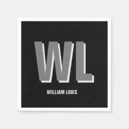 Minimalistisch Schwarz-Grau-Personalisiert-Monogra Serviette