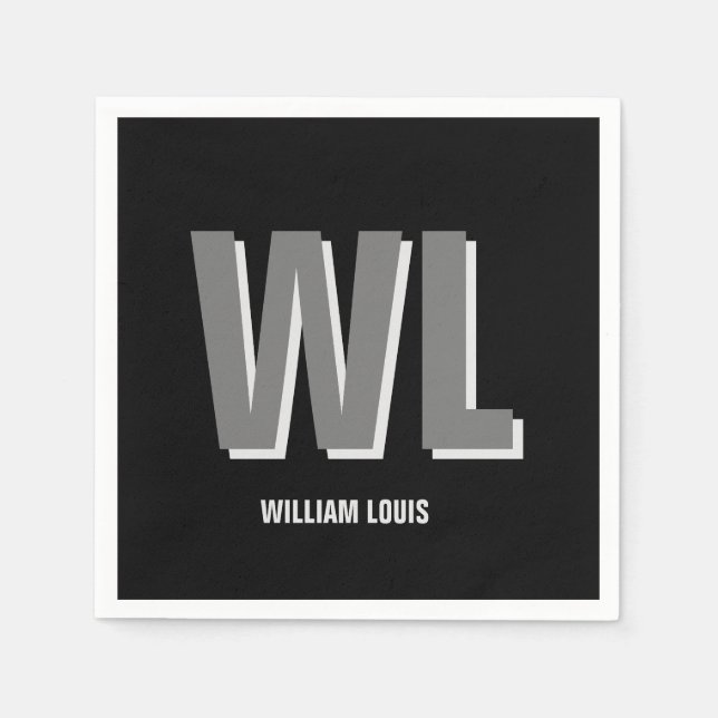 Minimalistisch Schwarz-Grau-Personalisiert-Monogra Serviette (Vorderseite)