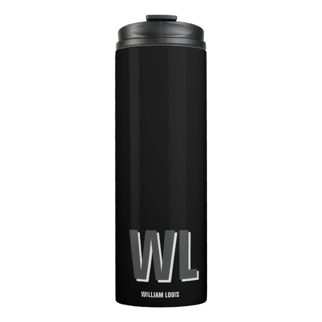 Minimalistisch Schwarz-Grau-Personalisiert-Monogra Thermosbecher (Vorderseite)