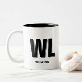 Minimalistisch Schwarz-Grau-Personalisiert-Monogra Zweifarbige Tasse