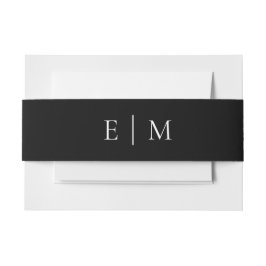 Minimalistisch Schwarz mit weißem Monogramm-Hochze Einladungsbanderole