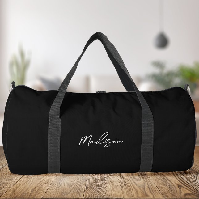 Minimalistisch-Schwarz-Modern-Script-Monogramm Duffle Bag (Von Creator hochgeladen)