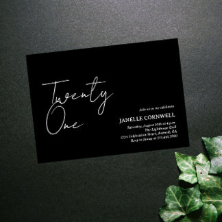 Minimalistisch Schwarz und Weiß 21. Geburtstag Einladung