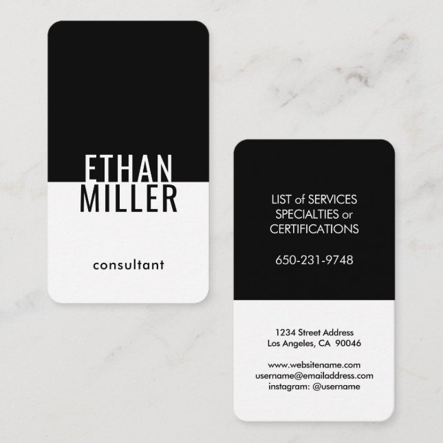 Minimalistisch Schwarz und Weiß Einzigartig Modern Visitenkarte (Vorne/Hinten)