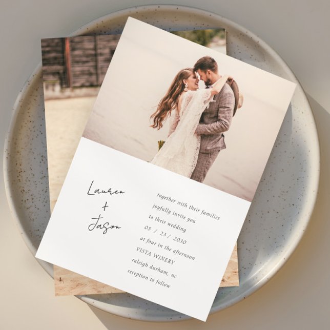 Minimalistisch Schwarz/Weiß 2 Foto Hochzeit Einladung (Von Creator hochgeladen)