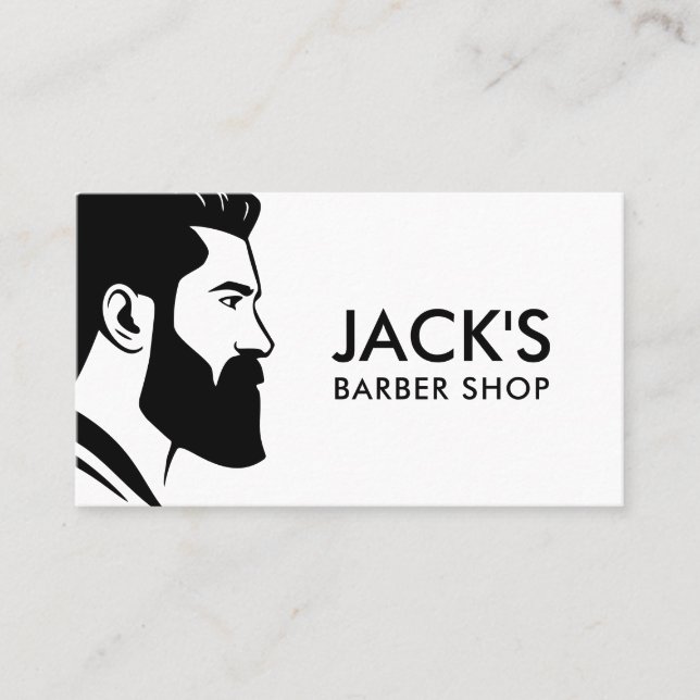 Minimalistisch Schwarz-Weiß-Barbershop Visitenkarte (Vorderseite)