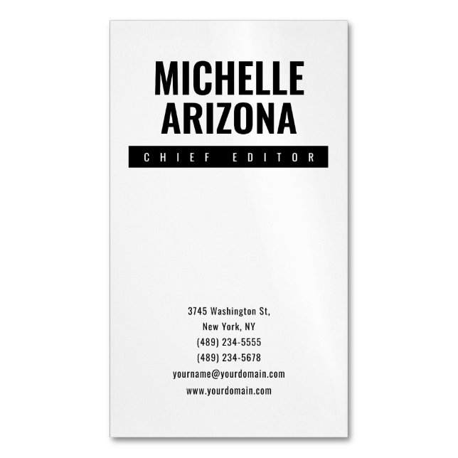 Minimalistisch Schwarz/Weiß Beruflich Magnetische Visitenkarte (Vorderseite Vertikal)