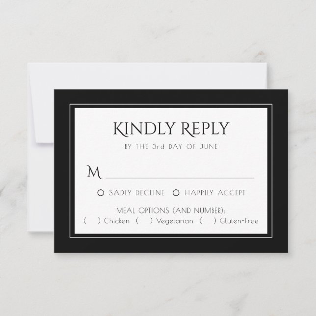 Minimalistisch Schwarz/Weiß | Classic Moder Entree RSVP Karte (Vorderseite)