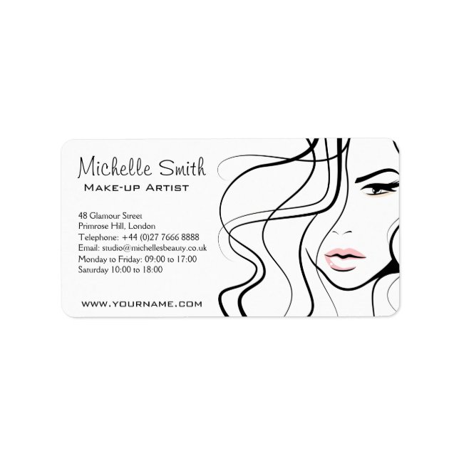 Minimalistisch Schwarz-Weiß-Elegant Feminine Makeu Adressaufkleber (Vorne)
