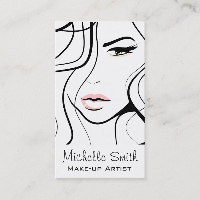 Minimalistisch Schwarz-Weiß-Elegant Feminine Makeu Visitenkarte (Vorderseite)