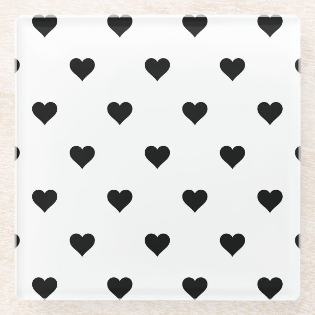 Minimalistisch Schwarz-Weiß-Herz-Romantik Glasuntersetzer (Vorderseite)