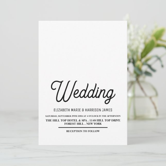 Minimalistisch - Schwarz & Weiß - Hochzeit Einladung (Stehend Vorderseite)