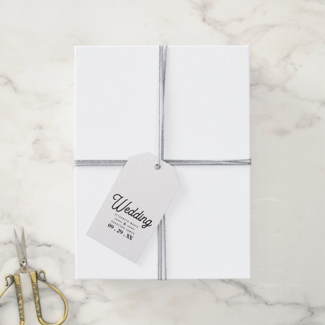 Minimalistisch - Schwarz & Weiß - Hochzeit Geschenkanhänger (Mit Garn)