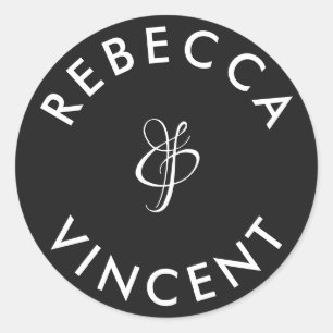 Minimalistisch Schwarz Weiß Hochzeit Personalisier Runder Aufkleber