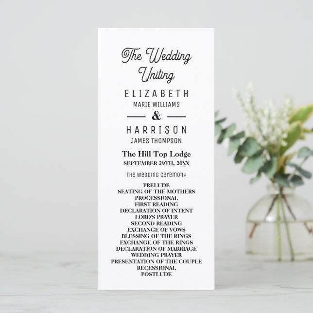 Minimalistisch - Schwarz & Weiß - Hochzeit Programm (Stehend Vorderseite)