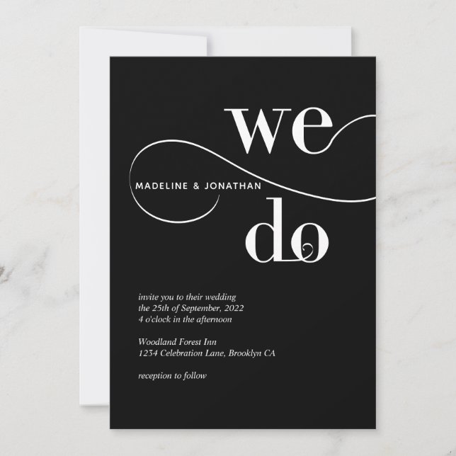 Minimalistisch Schwarz-weiß machen wir kalligraphi Einladung (Vorderseite)