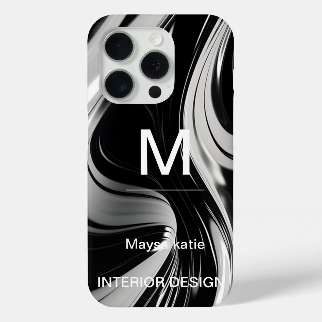 Minimalistisch Schwarz-Weiß-Moderne Monogram Case  (Rückseite)